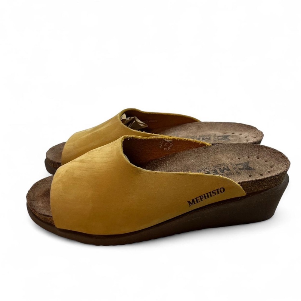Mephisto Leather Low Wedge Slide Sandals